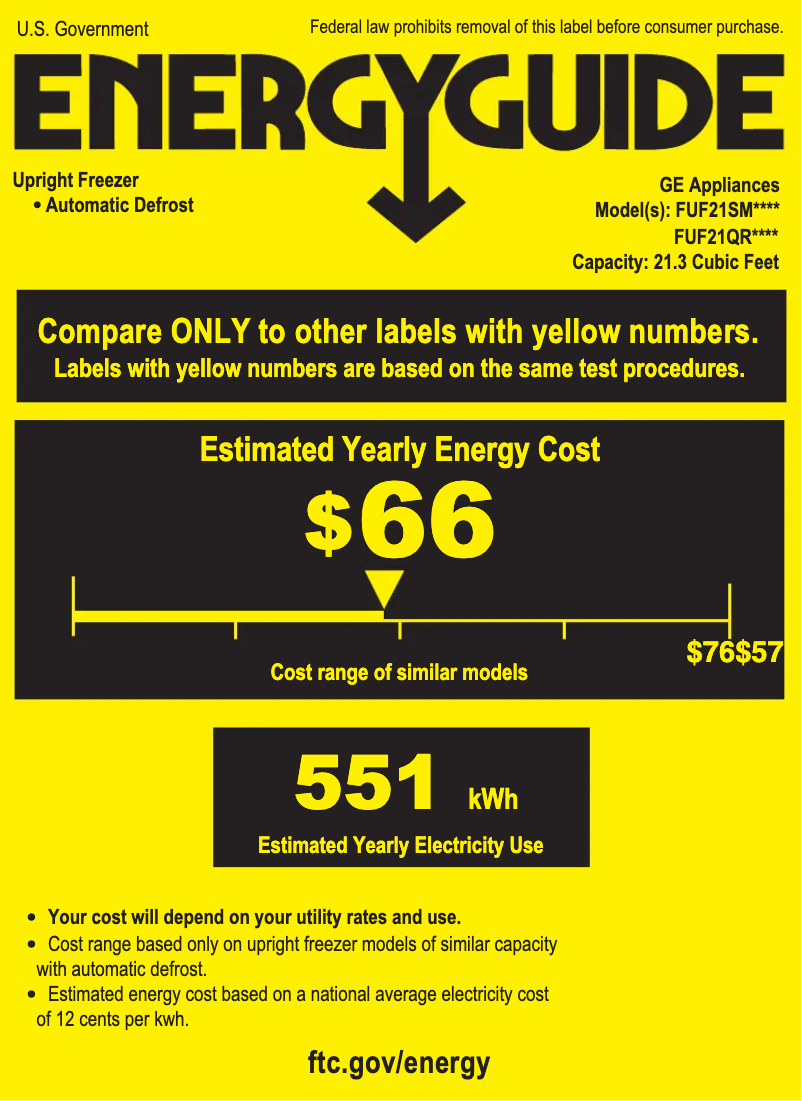 Page n°1 - Label énergétique GE FUF21SMRWW