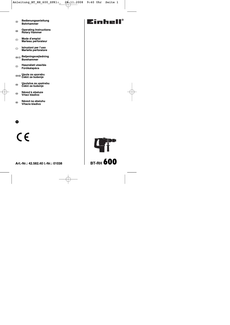 Page 1 de la notice Mode d'emploi Einhell BT-RH 600