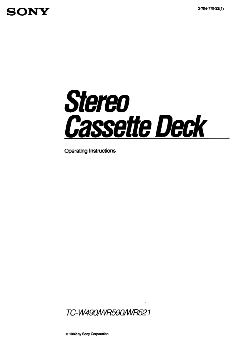 Page 1 de la notice Manuel utilisateur Sony TC-WR590