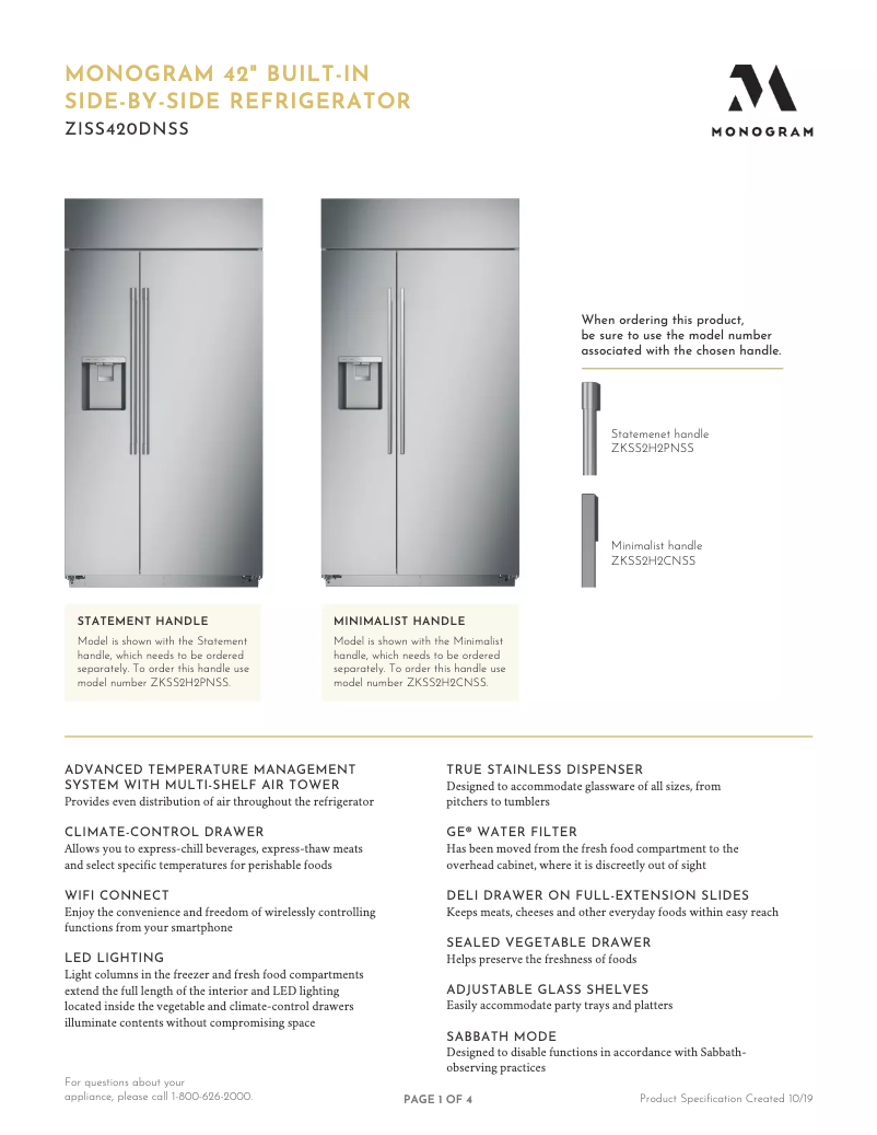 Page 1 de la notice Fiche technique Monogram ZKSS2H2CNSS