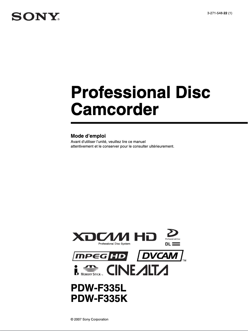 Página 1 del manual Manual de usuario Sony PDW-F335K