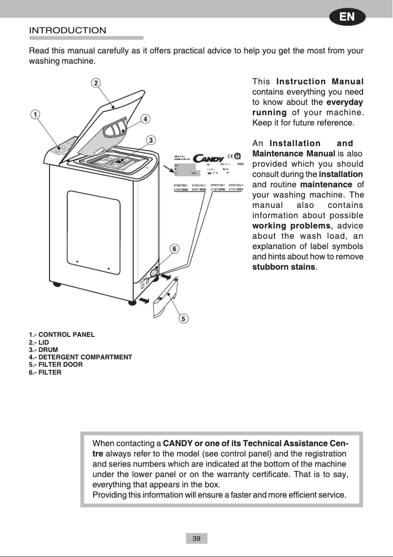 Page 1 de la notice Manuel utilisateur Candy CTE 104