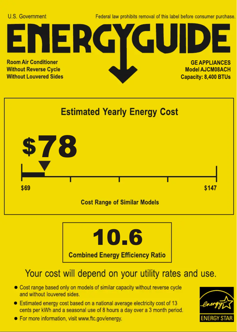 Page n°1 - Label énergétique GE AJCM08ACH