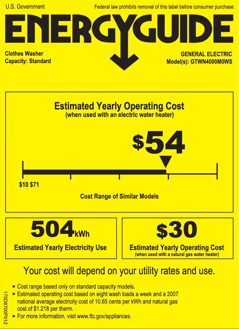 Page n°1 - Label énergétique GE GTWN4000MWS