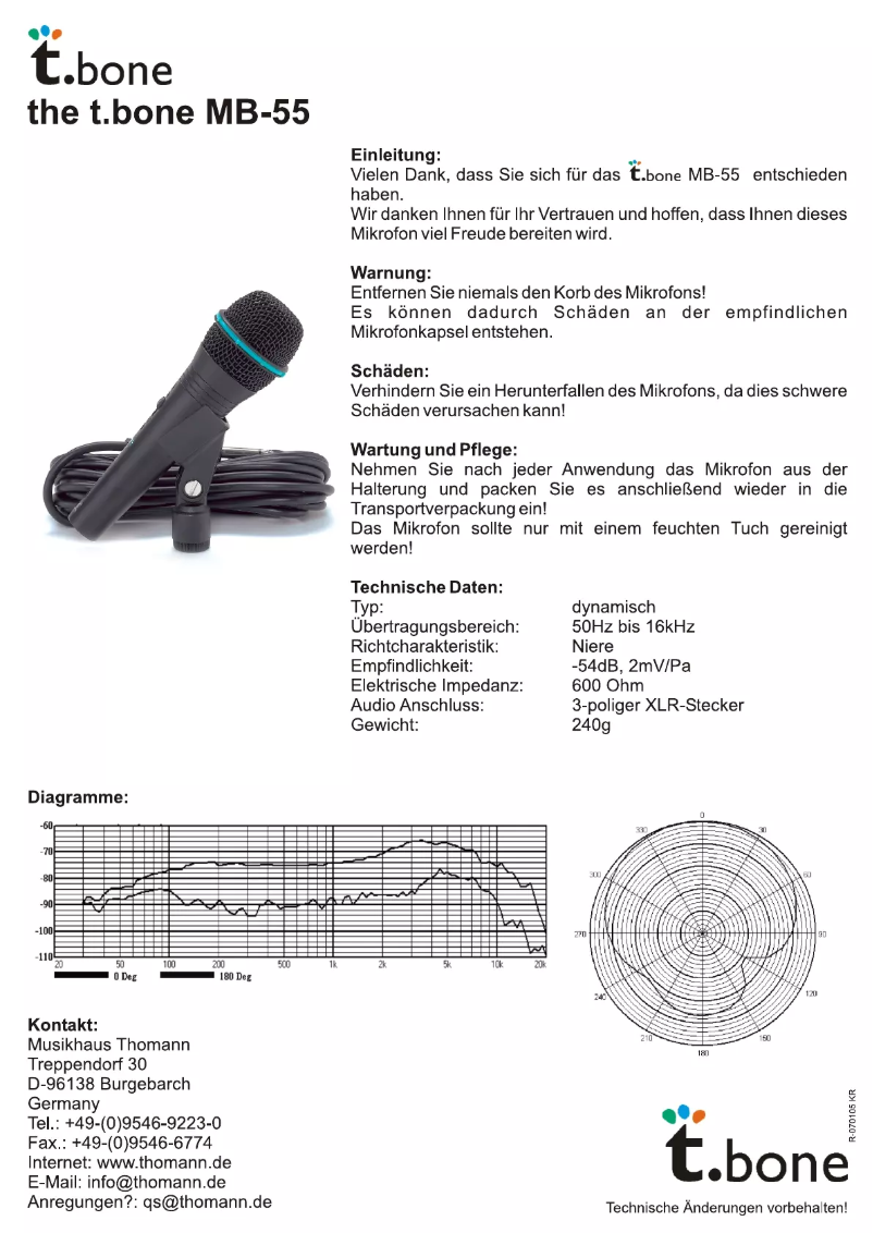 Page n°1 - Manuel utilisateur the t.bone MB-55