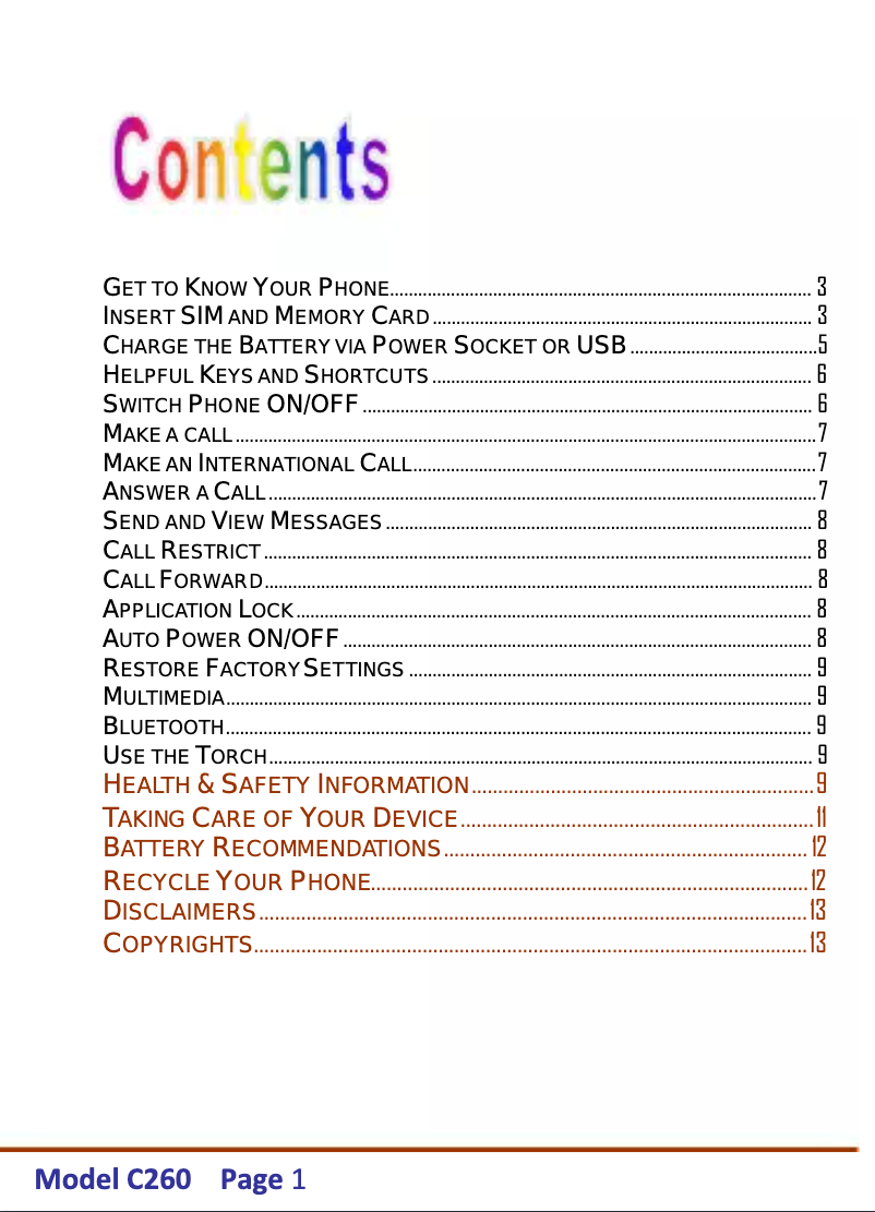 Page 1 de la notice Manuel utilisateur Micromax C260