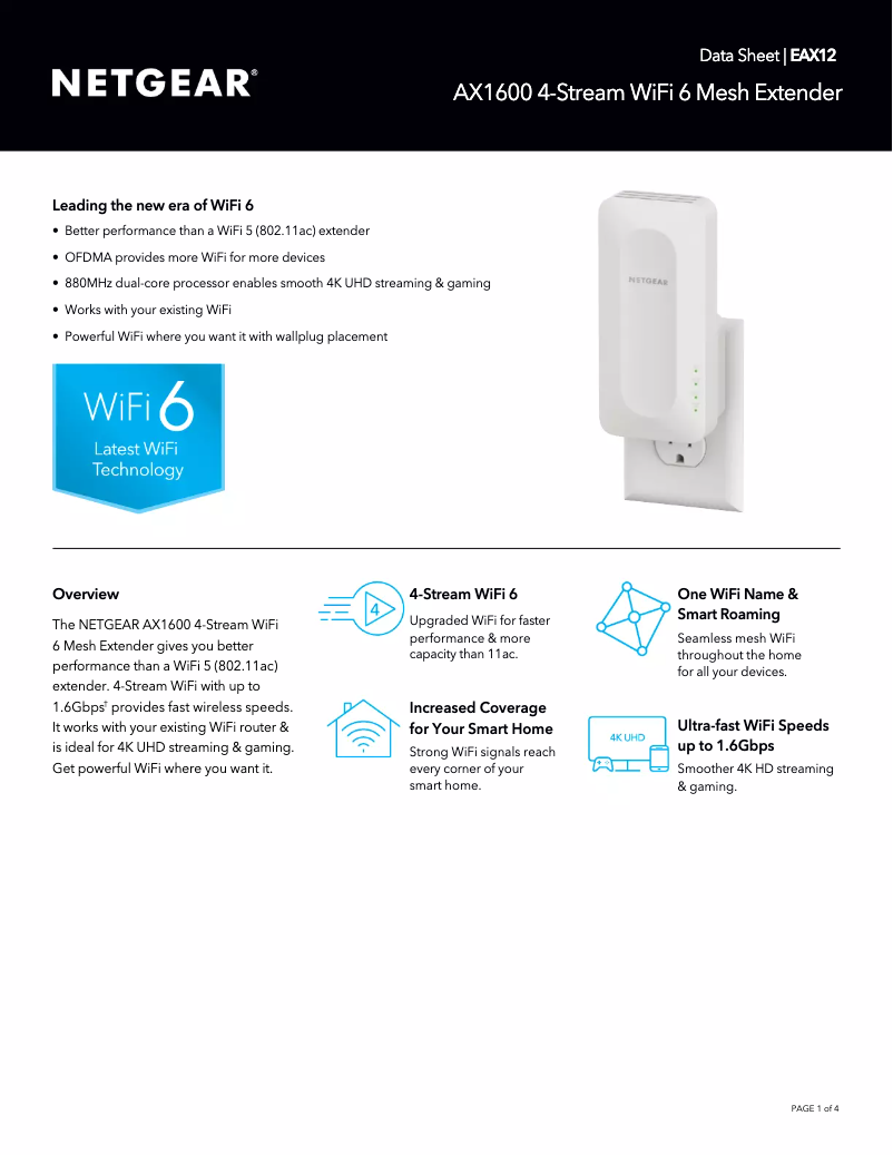 Page 1 de la notice Fiche technique Netgear EAX12