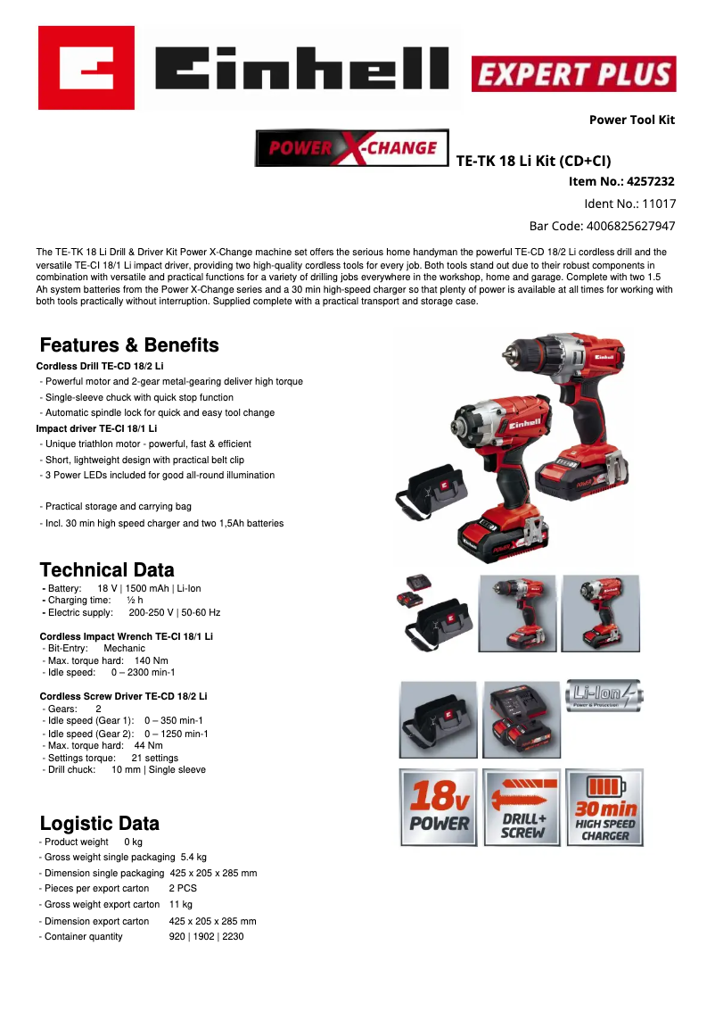 Image de la première page du manuel de l'appareil TE-TK 18/1 Li