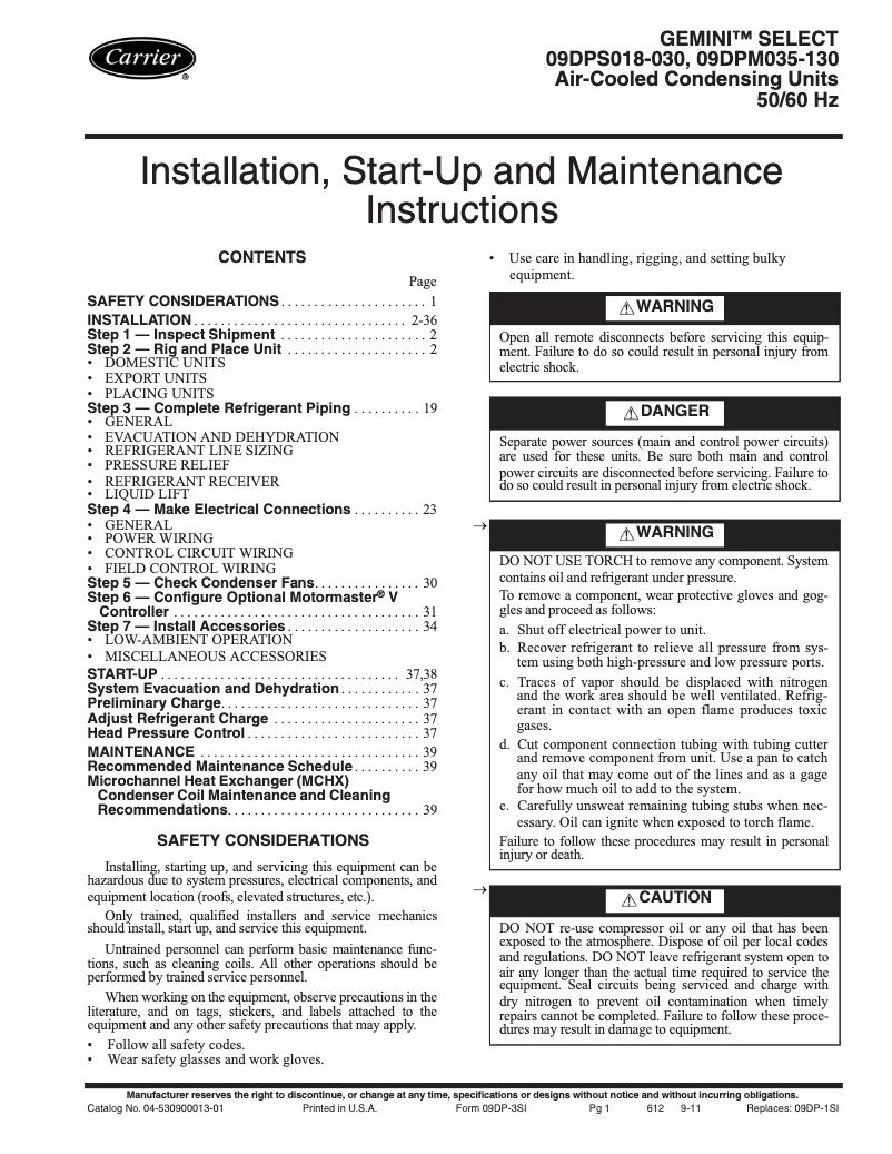Image de la première page du manuel de l'appareil Gemini 09DP