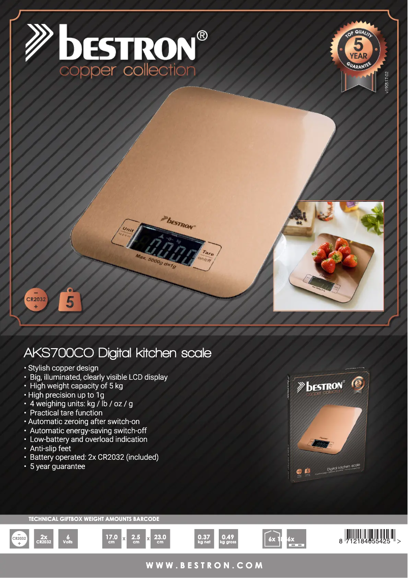 Página 1 del manual Ficha técnica Bestron AKS700CO