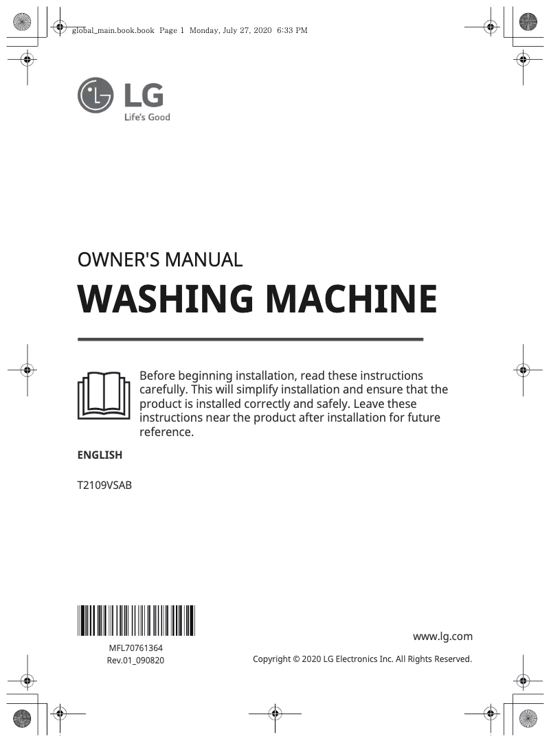 Page 1 de la notice Manuel utilisateur LG T2109VSAB