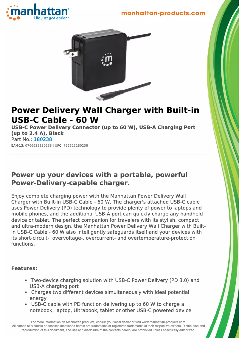 Page 1 de la notice Fiche technique Manhattan 180238
