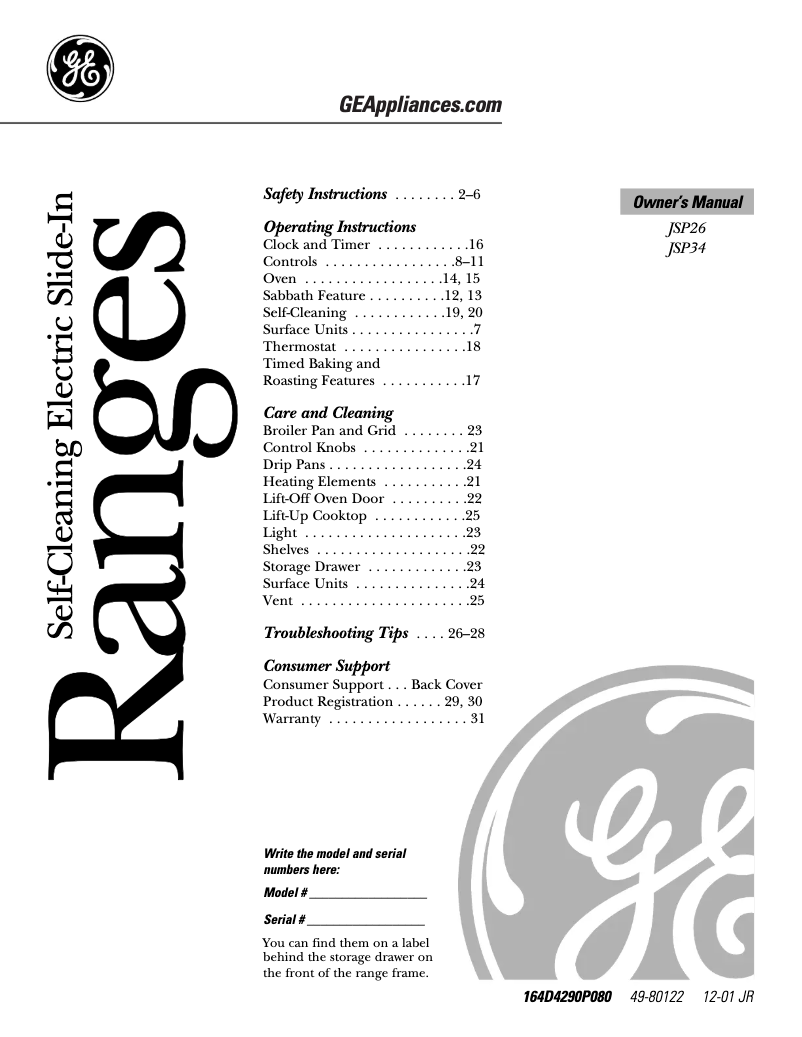 Page n°1 - Manuel d'utilisation et d'entretien GE JSP34WDWW