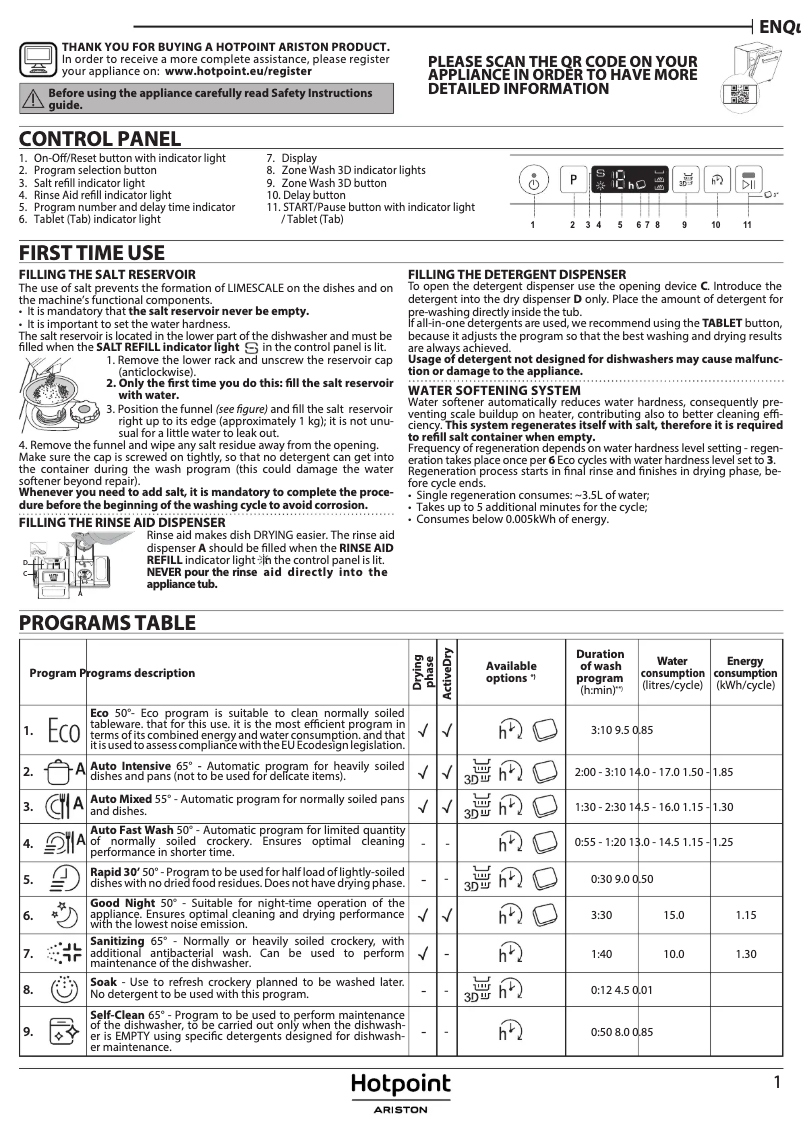 Page 1 de la notice Manuel utilisateur Hotpoint H0I D534A S