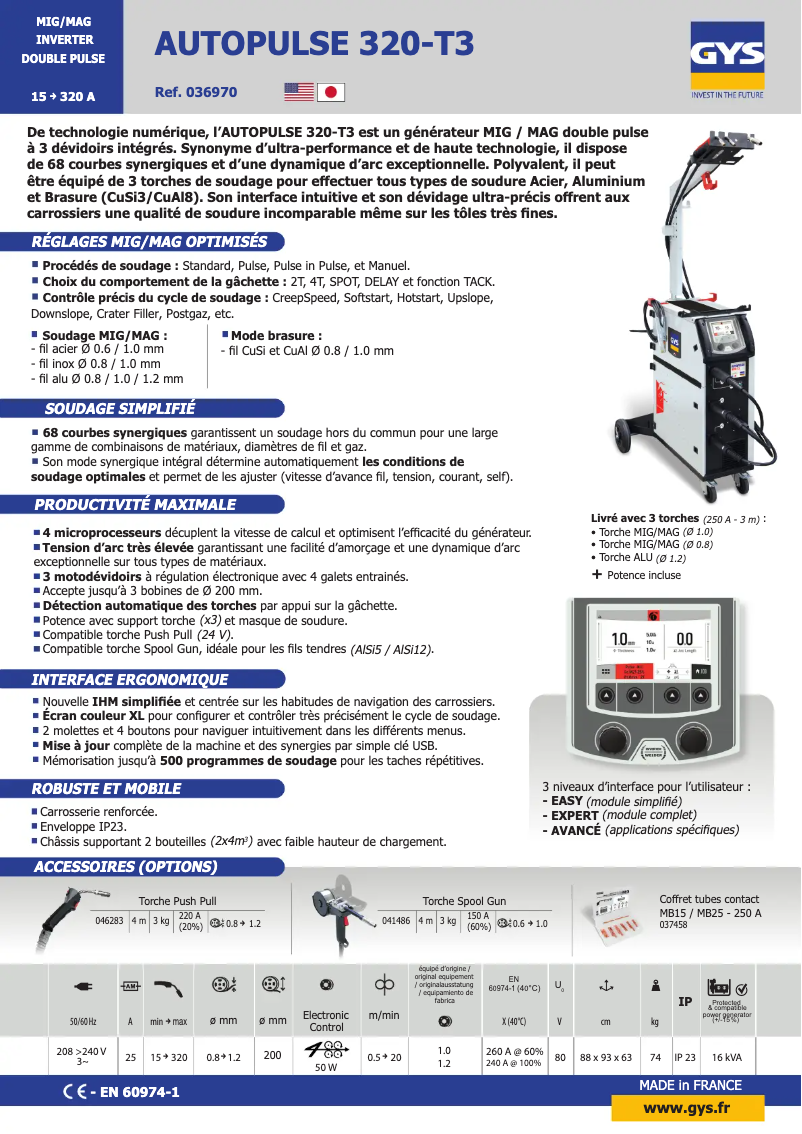 Page 1 de la notice Fiche technique GYS Autopulse 320-T3