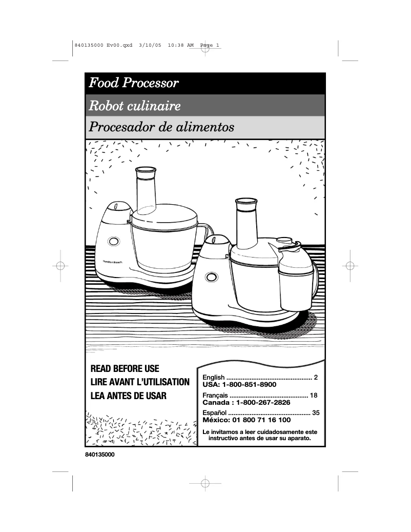 Page 1 de la notice Mode d'emploi Hamilton Beach PrepStar 70550R