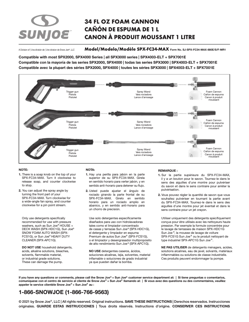 Page n°1 - Manuel utilisateur Sun Joe SPX-FC34-MAX