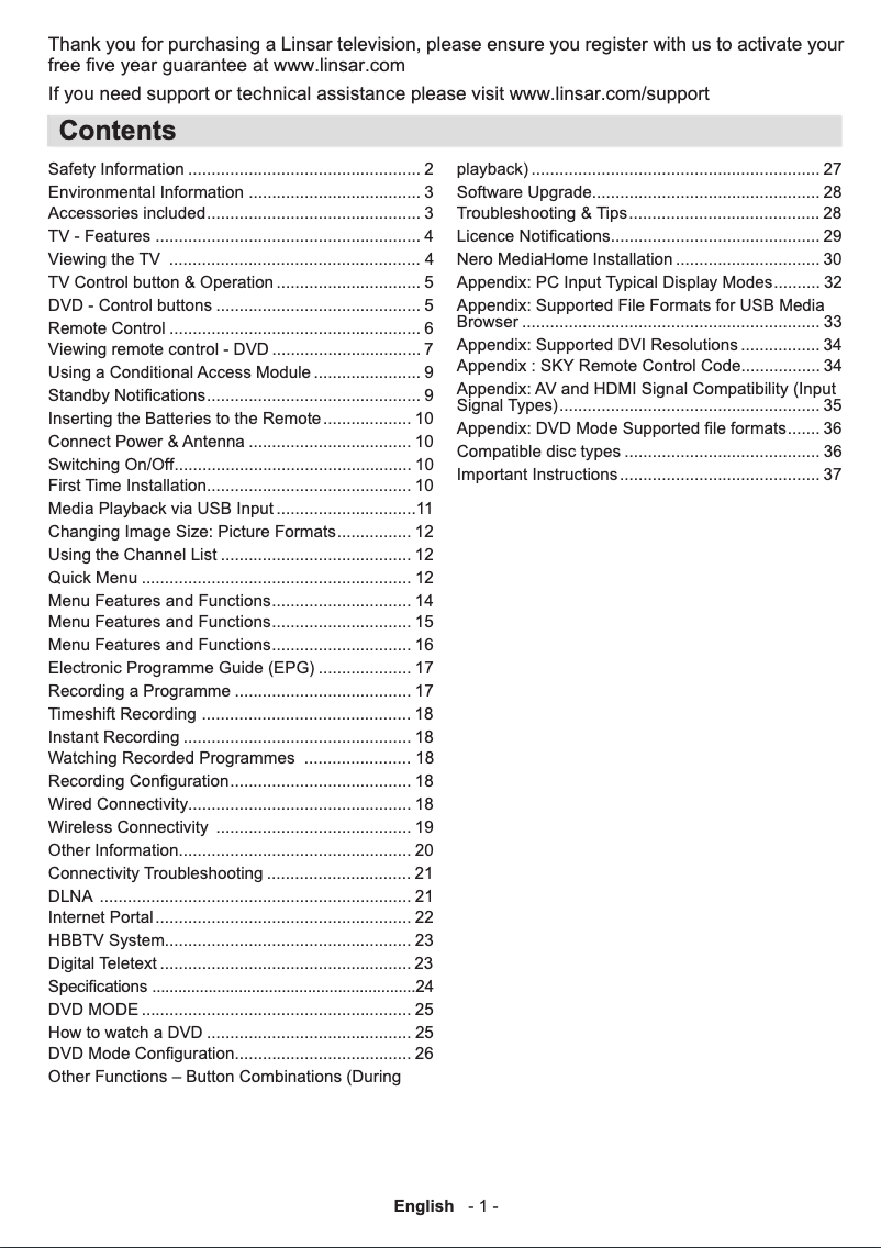 Page n°1 - Manuel utilisateur Linsar 22LED3000