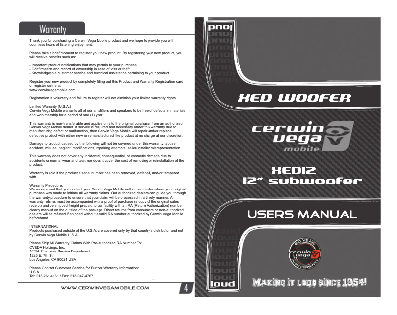 Página 1 del manual Manual de usuario Cerwin-Vega XED12