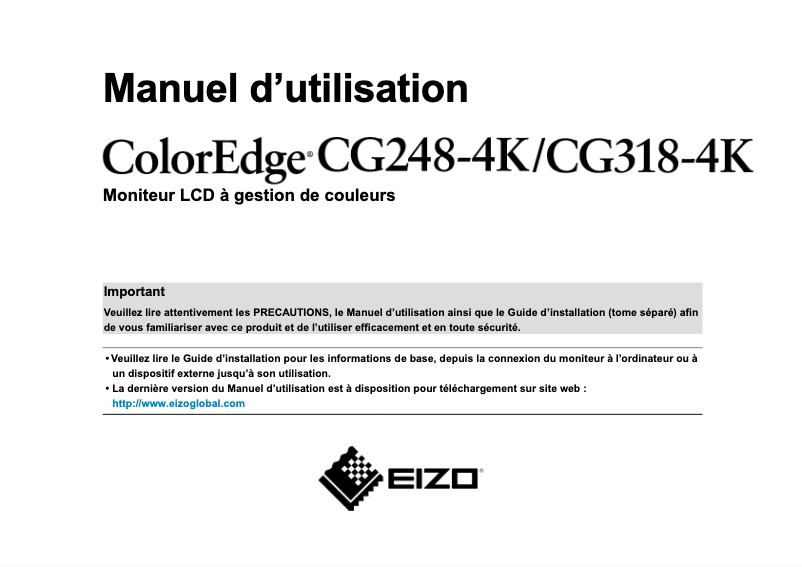 Page 1 de la notice Manuel utilisateur Eizo ColorEdge CG248-4K