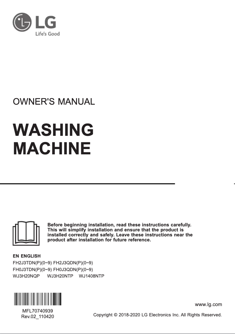 Page 1 de la notice Manuel utilisateur LG WJ1408NTP