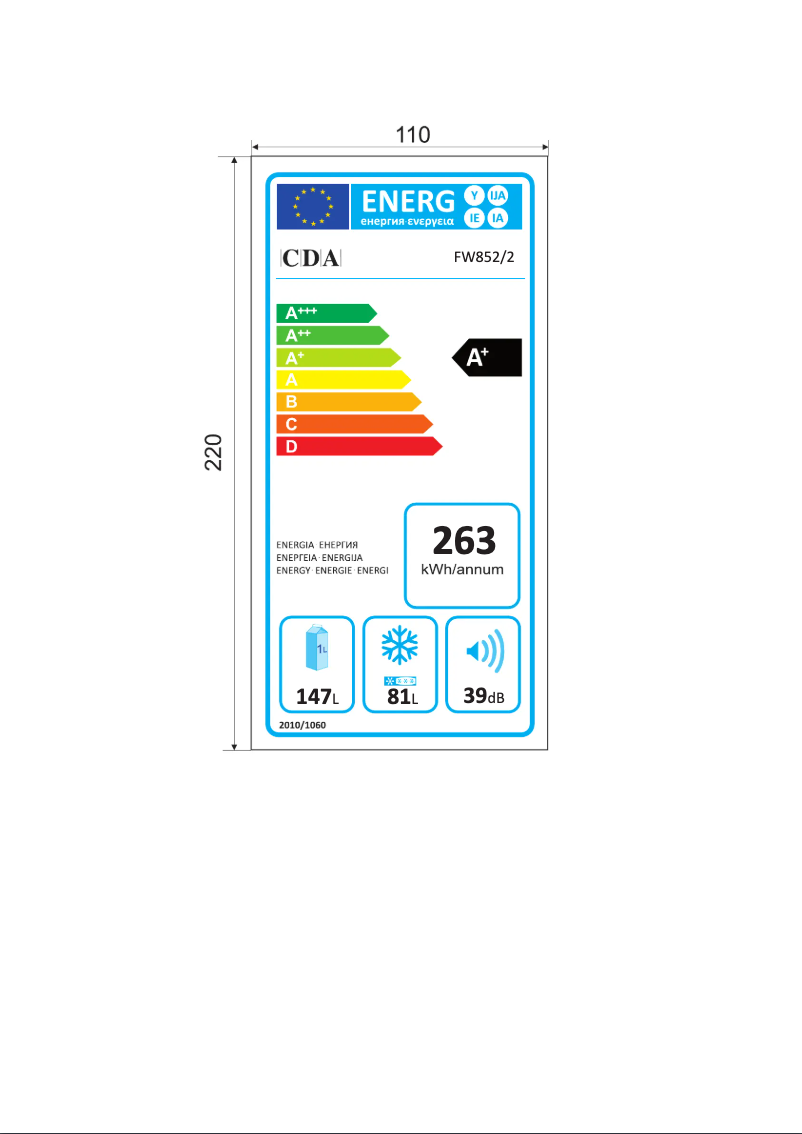 Page 1 de la notice Label énergétique CDA FW852