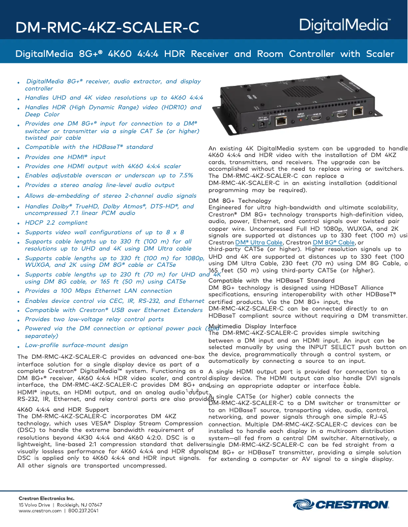 Page n°1 - Fiche technique Crestron DM-RMC-4KZ-SCALER-C