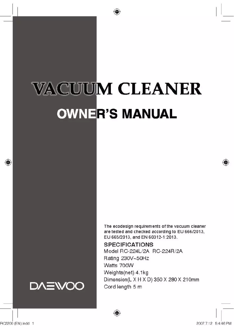 Page n°1 - Manuel utilisateur Daewoo RC-224L/2A