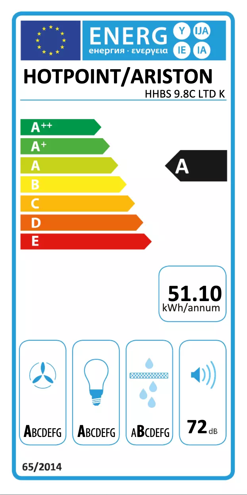 Page n°1 - Label énergétique Hotpoint HHBS 9.8C LTD K