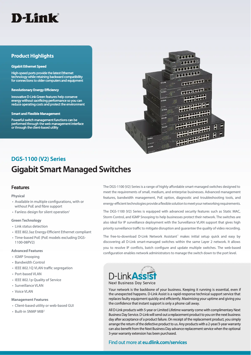 Page n°1 - Fiche technique D-Link DGS-1100-05PD