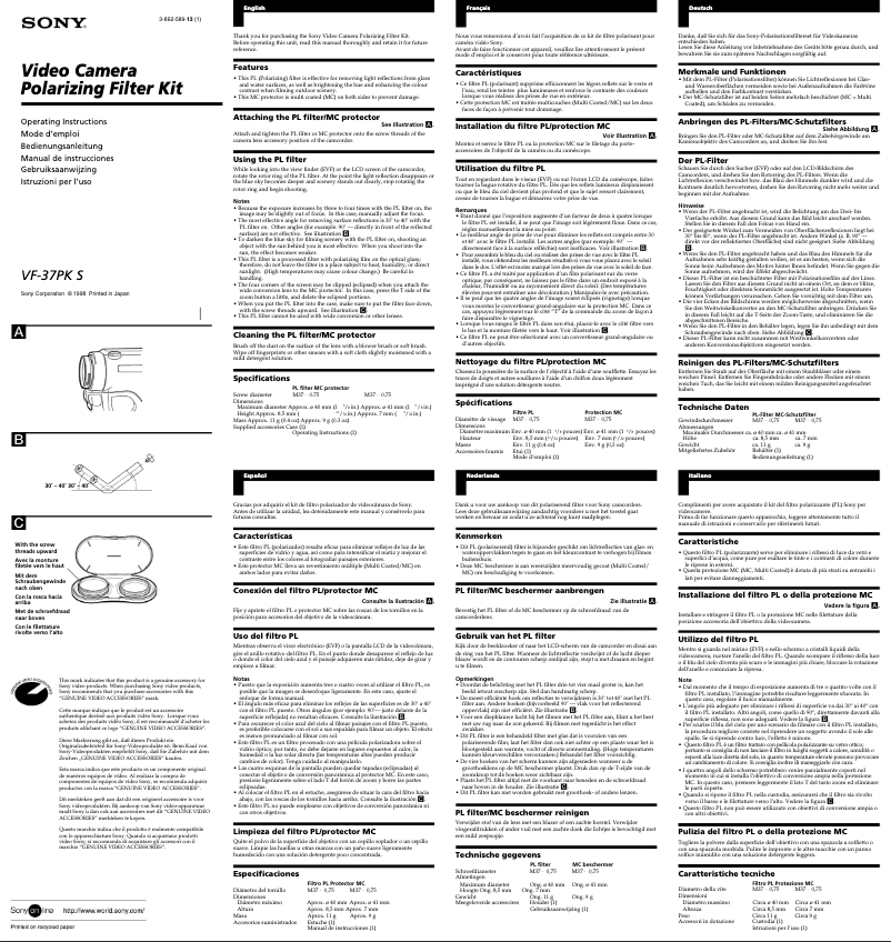 Page 1 de la notice Manuel utilisateur Sony VF-37PK S