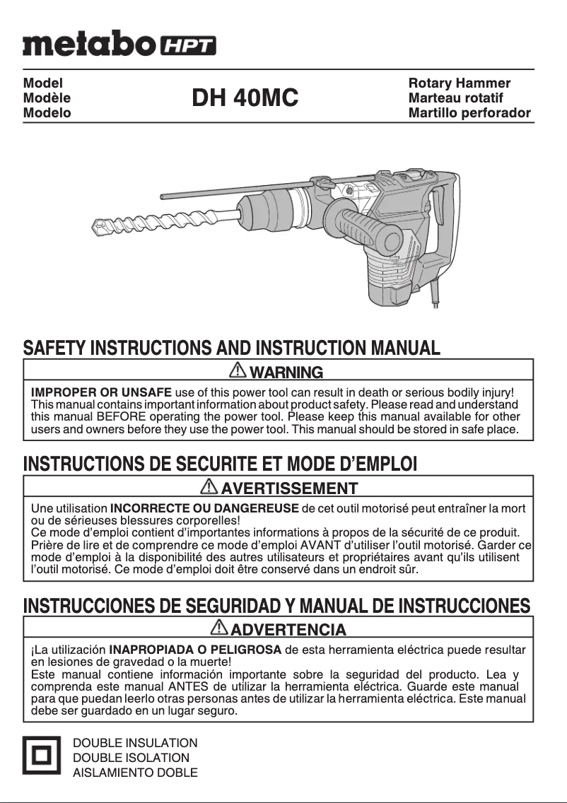Page 1 de la notice Manuel utilisateur HiKOKI DH40MC