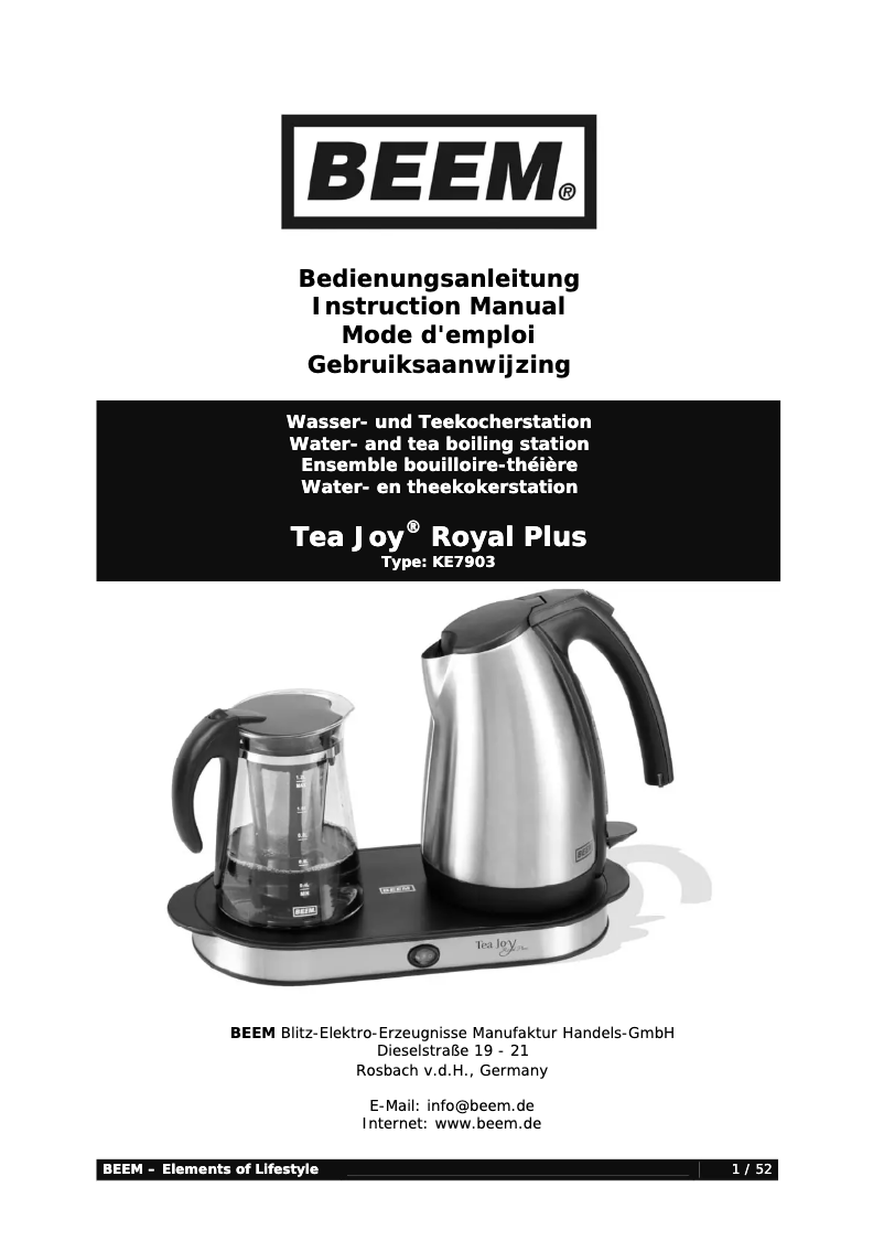 Image de la première page du manuel de l'appareil Tea Joy Royal Plus KE7903