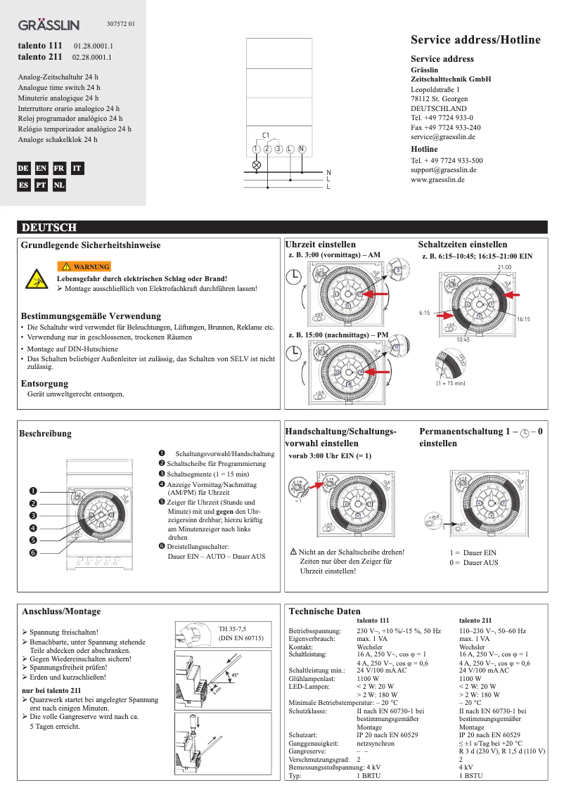 Page 1 de la notice Manuel utilisateur Grässlin talento 111