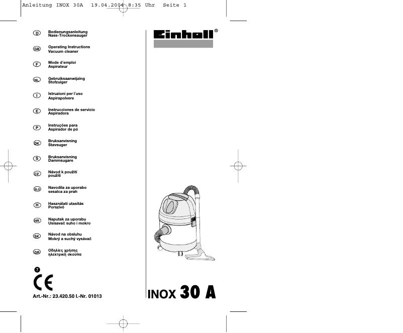 Page 1 de la notice Manuel utilisateur Einhell INOX 30 A
