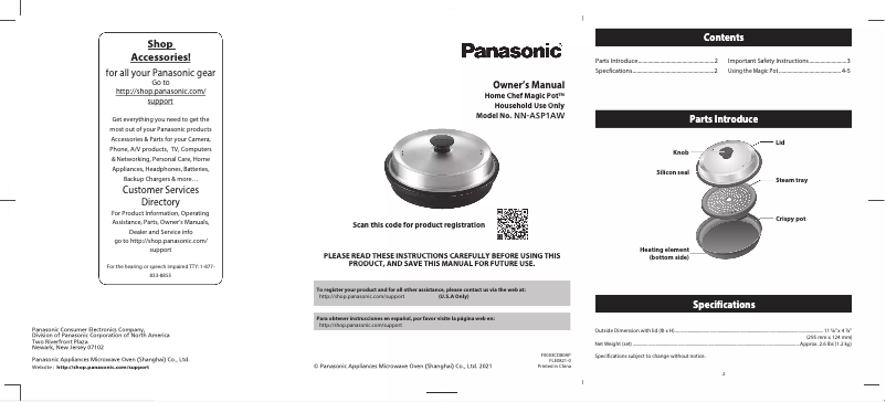 Página 1 del manual Manual de usuario Panasonic NN-ASP1AW