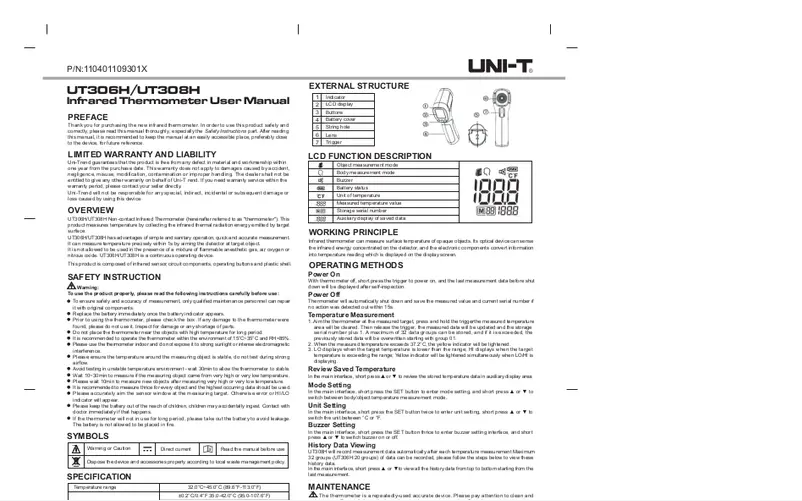 Page 1 de la notice Manuel utilisateur Uni-T UT308H