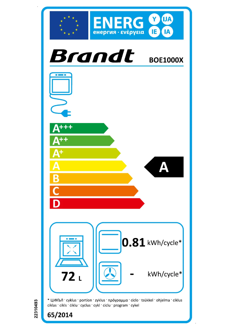 Página 1 del manual Etiqueta energética Brandt BOE1000X