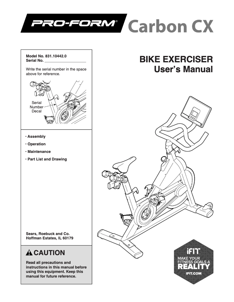 Page n°1 - Manuel utilisateur ProForm Carbon CX