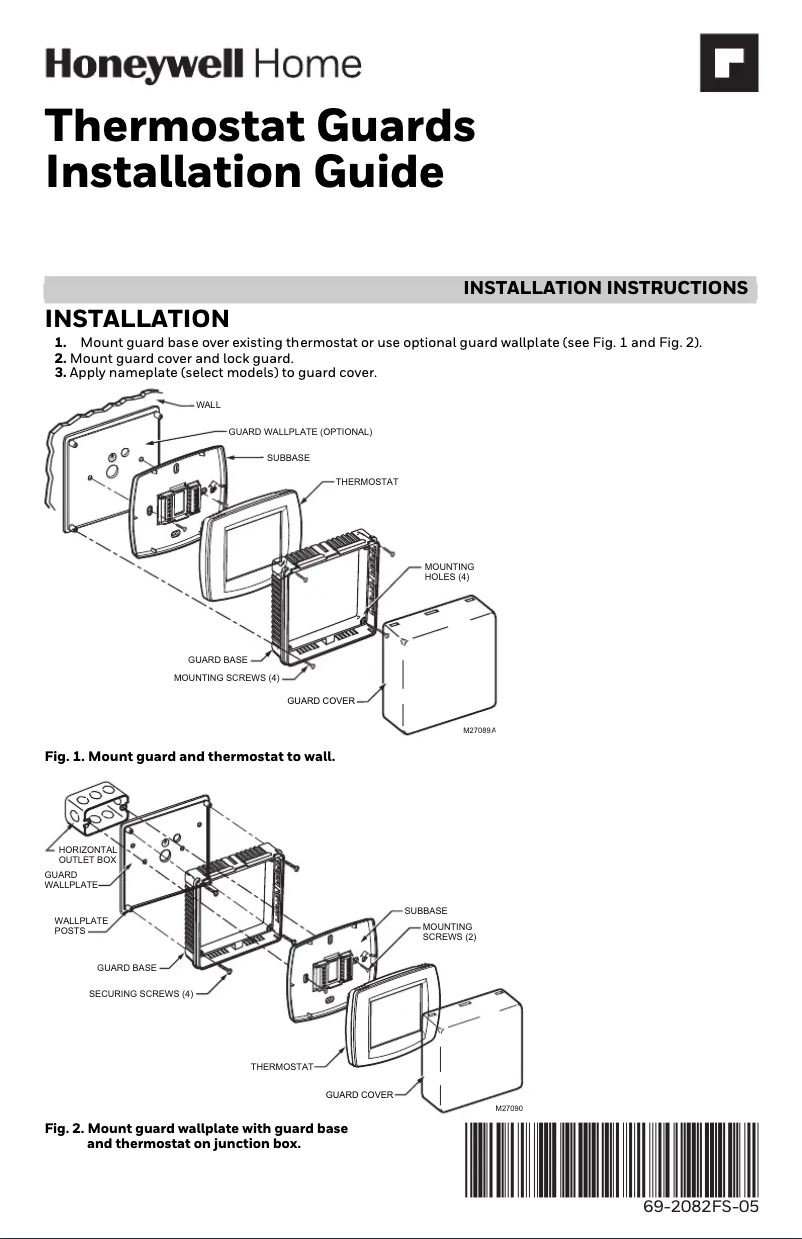 Page n°1 - Manuel utilisateur Honeywell TG512D1003