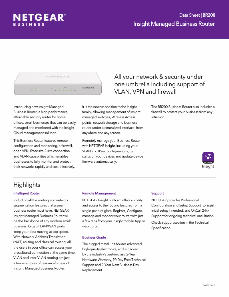Page n°1 - Fiche technique Netgear BR200