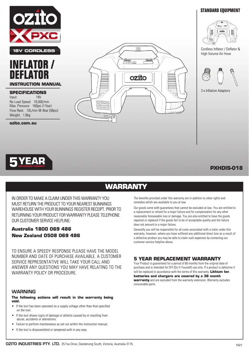 Página 1 del manual Manual de usuario Ozito PXHDIS-018