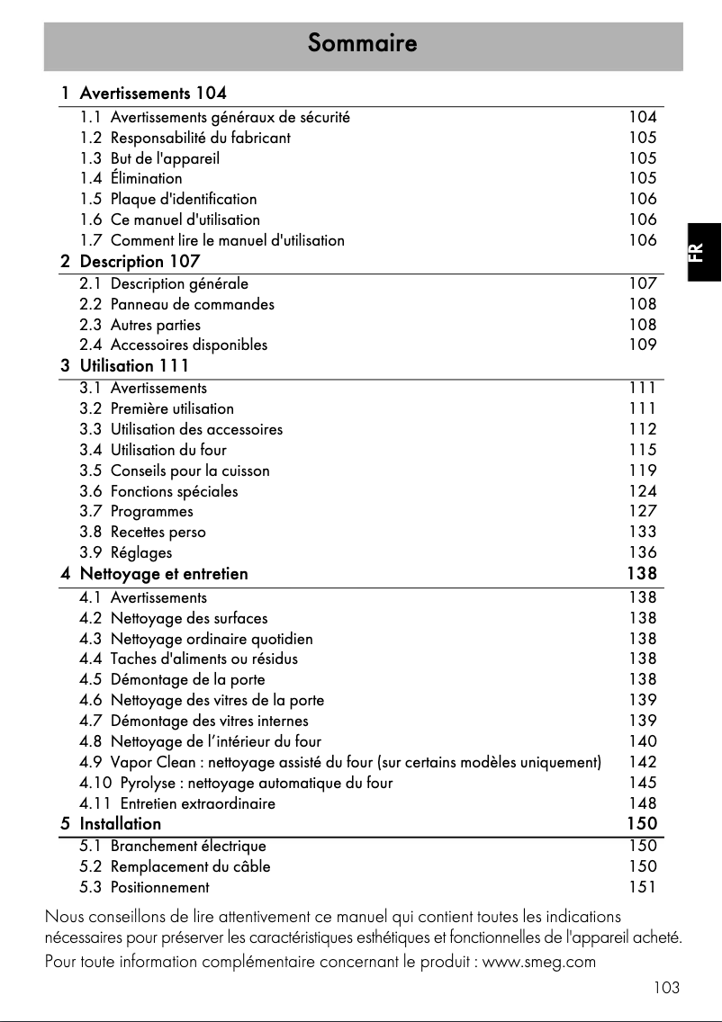 Page n°1 - Manuel utilisateur Smeg SFP130B