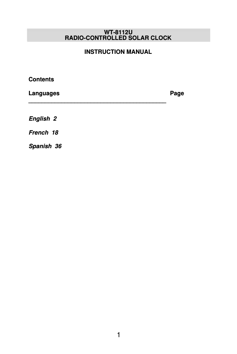 Page 1 de la notice Manuel utilisateur La Crosse Technology WT-8112U-WH