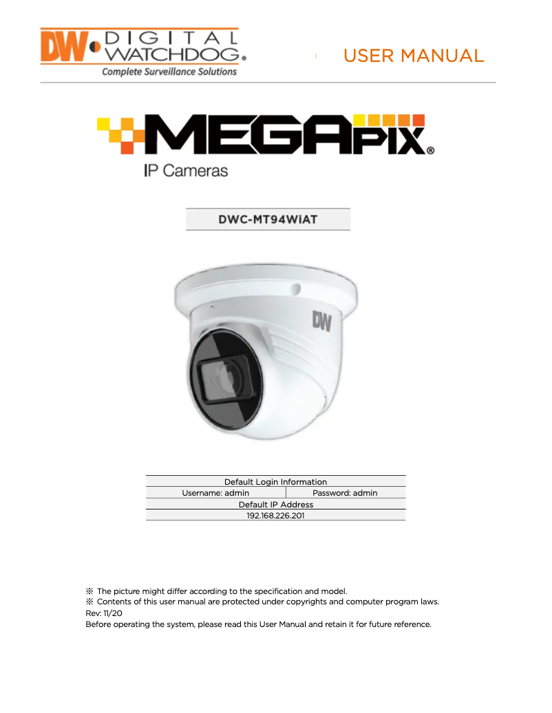 Page n°1 - Manuel utilisateur Digital Watchdog MegaPix DWC-MT94WiAT