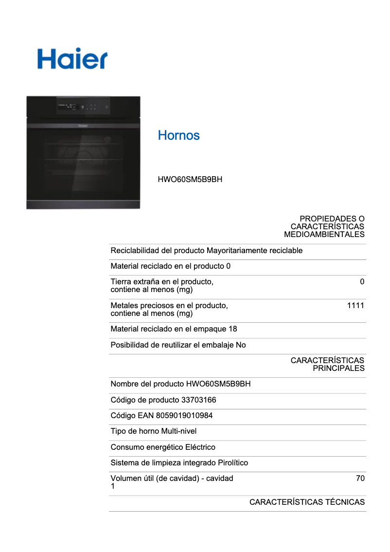 Page 1 de la notice Label énergétique Haier I-Message Series 4 HWO60SM5B9BH