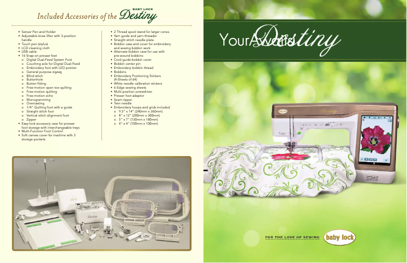 Page 1 de la notice Fiche technique Baby Lock Destiny