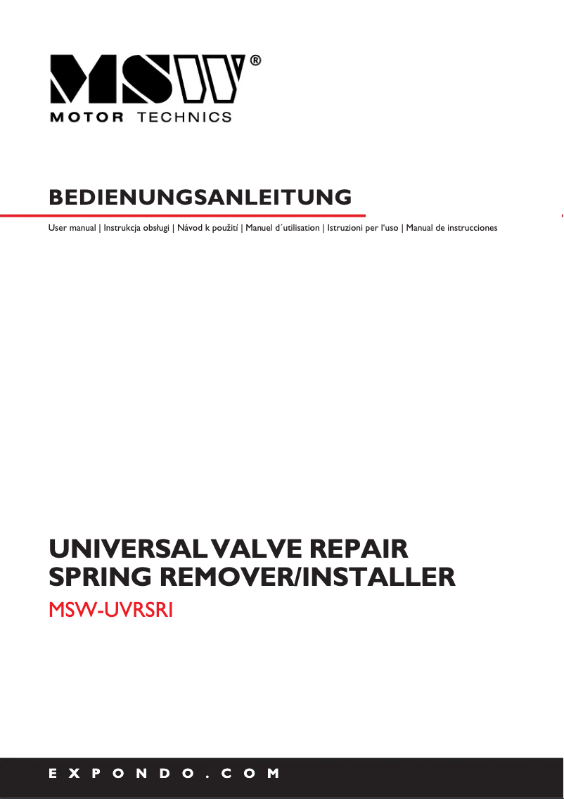 Page n°1 - Manuel utilisateur MSW MSW-UVRSRI