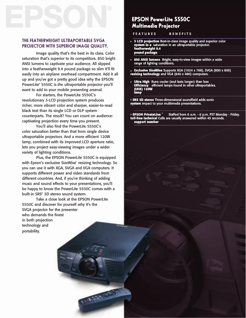 Imagen de la primera página del manual del dispositivo PowerLite 5550c