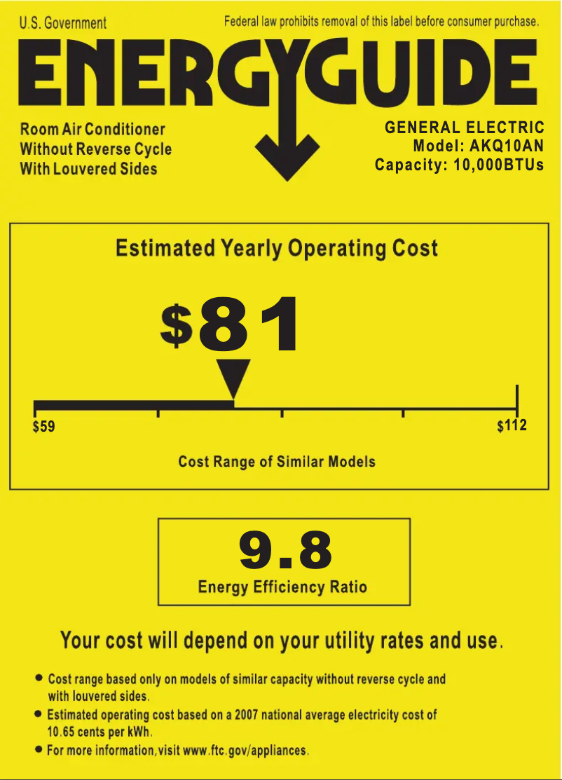 Page 1 of the manual Energy Label GE AKQ10AN